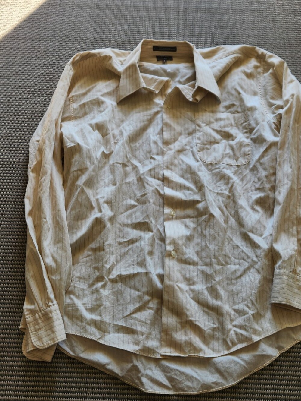 Calvin Klein Men Beige Pinstripe Dress Shirt 16.5 34/35